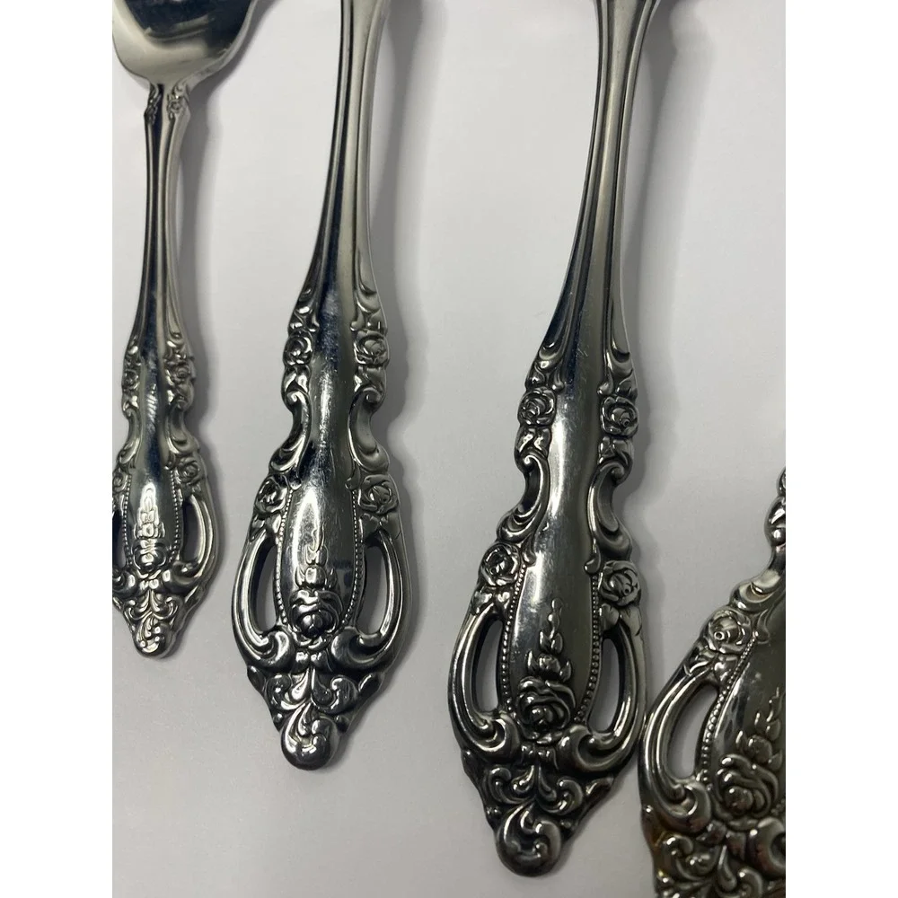 7 - Serving Tablespoon Meat Fork Spoon Pierced Oneida Community BRAHMS Stainless